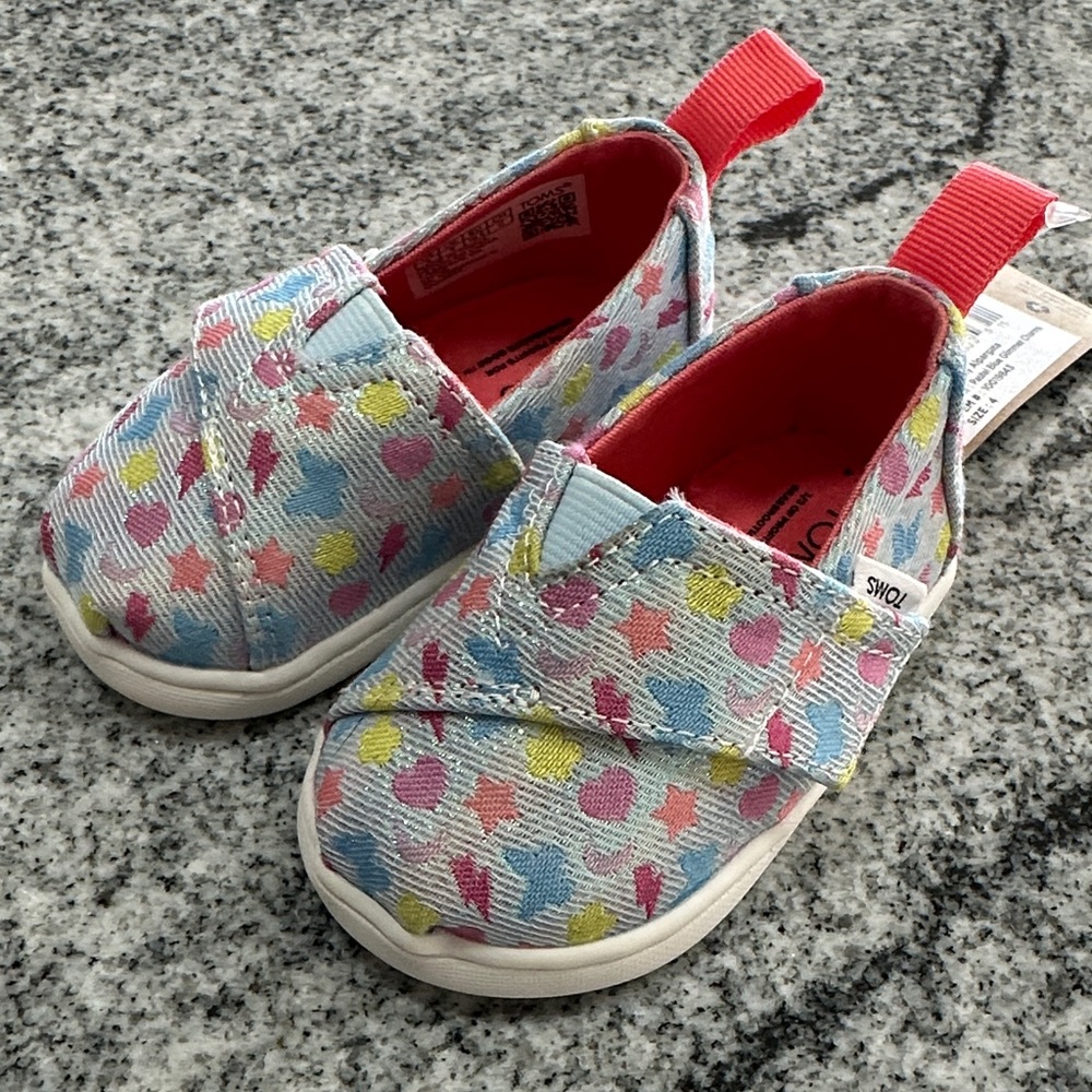 TOMS Tiny Alpargata toddler 4 pastel Blue Glitter Charms